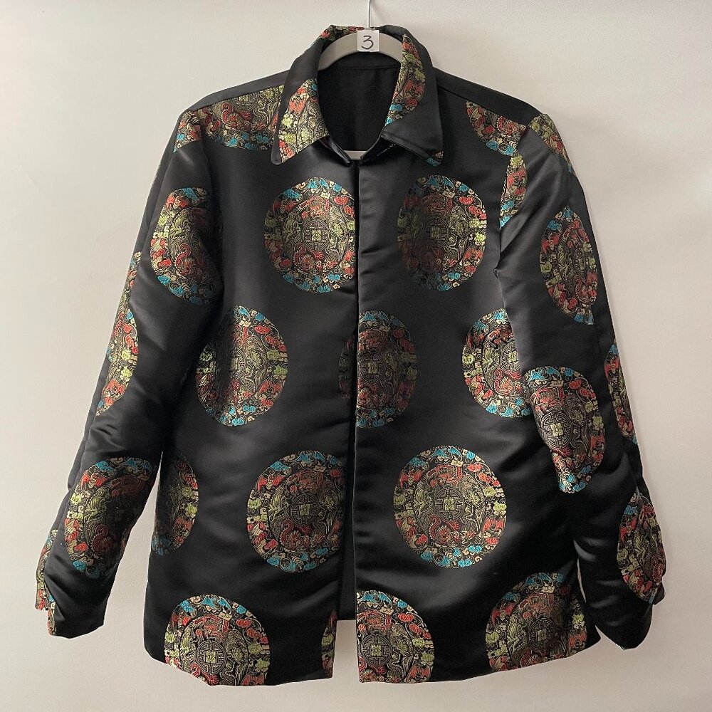 Unbranded Womens Black Asian Geometric Reversible Open Front Jacket Size L